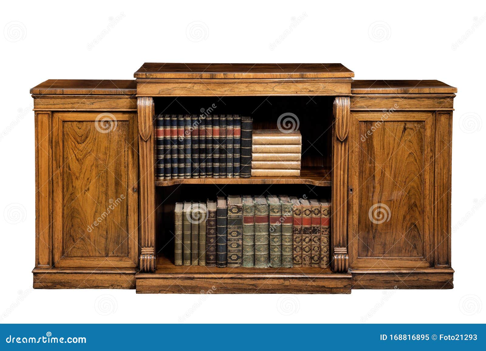 Antique Low Wooden Mahogany Bookcase Cupboard Stock Image Image