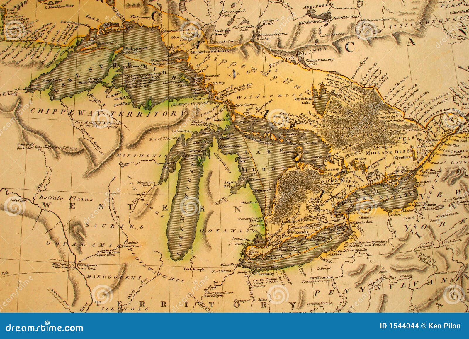 antique map of the great lakes