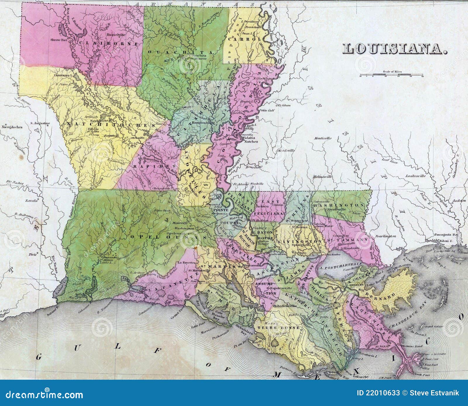Antique map of Louisiana stock image. Image of latitude 22010633