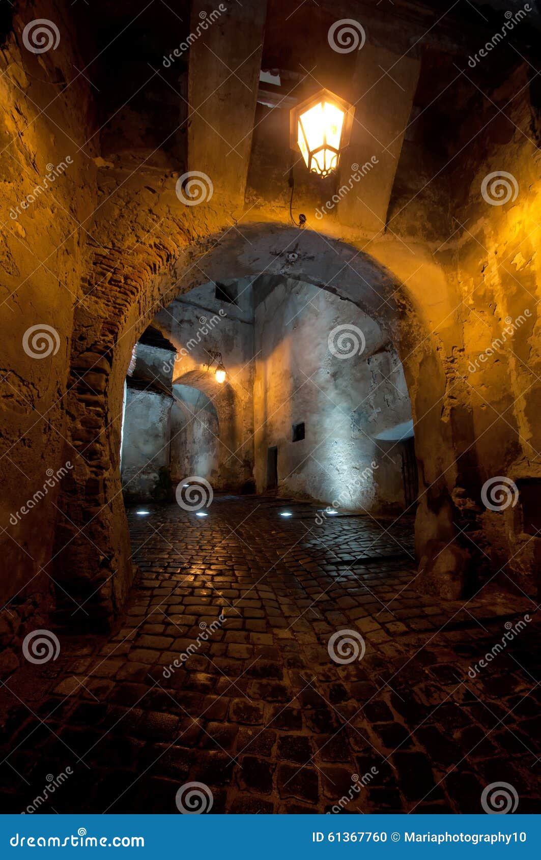 antique medieval passage by night