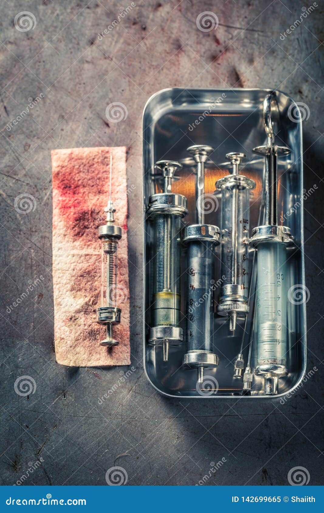 Antique Needle and Syringes Preparation for Vaccination Stock Image
