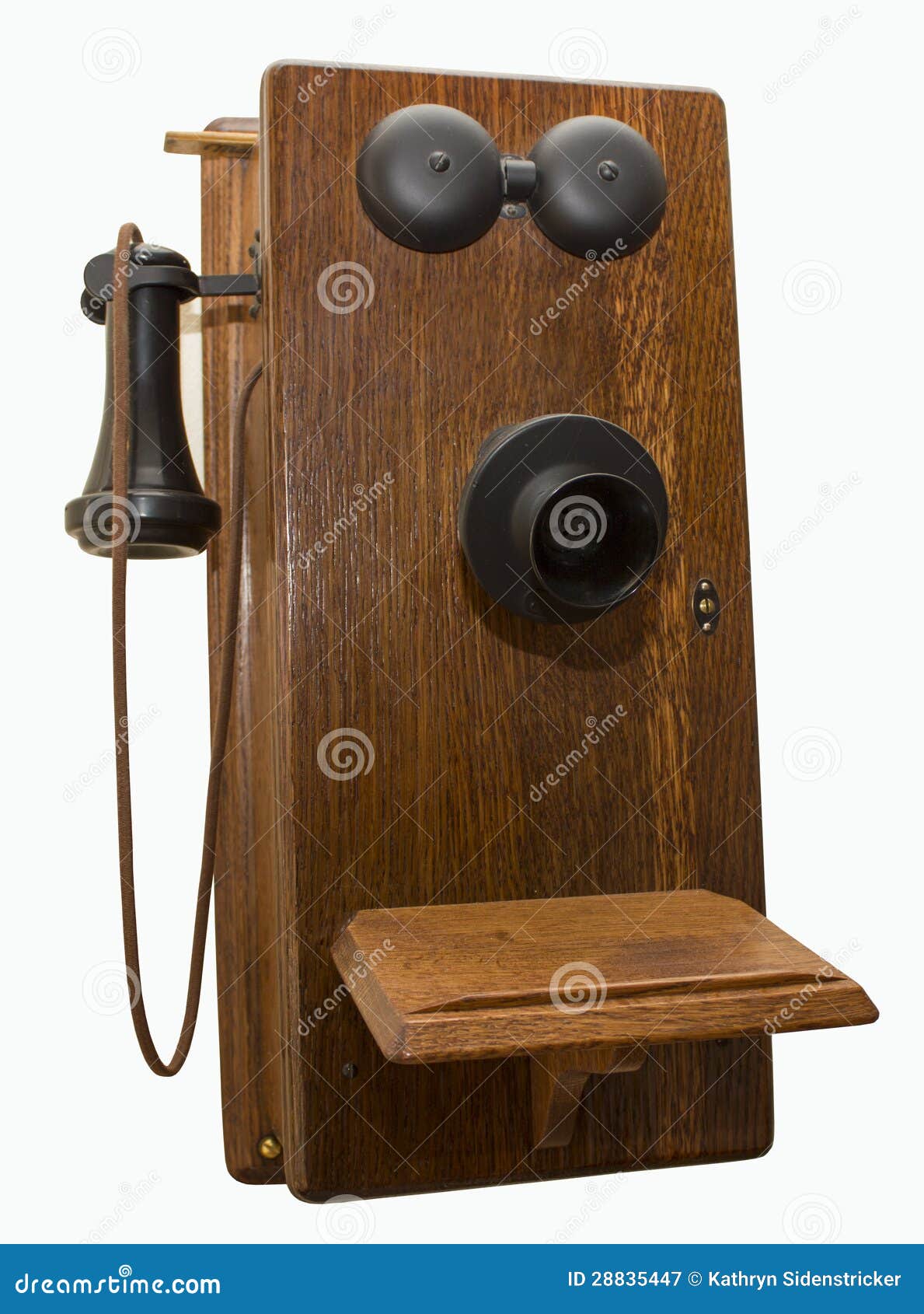 SKU 21286 Antique Wood Wall Telephone Brass Eyelets 