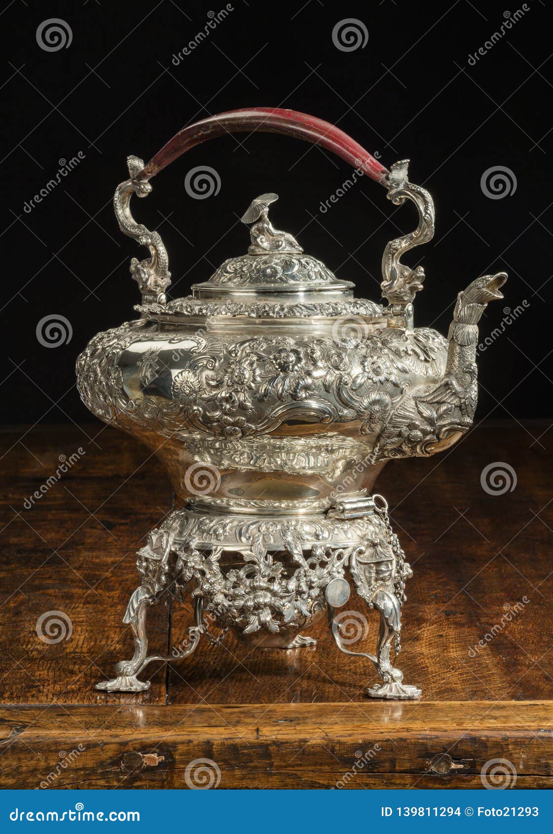 Old Antique Silver Table Tea Pot with Burner Stock Photo Image of heritage, drink 139811294