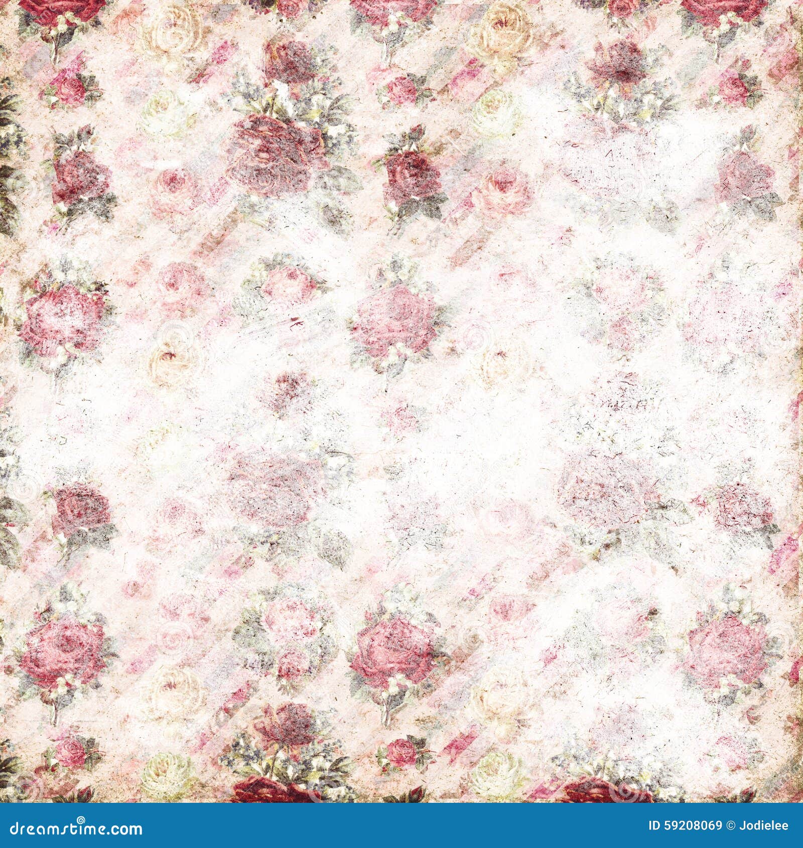 antique pink and red shabby chic rose repeat pattern wallpaper