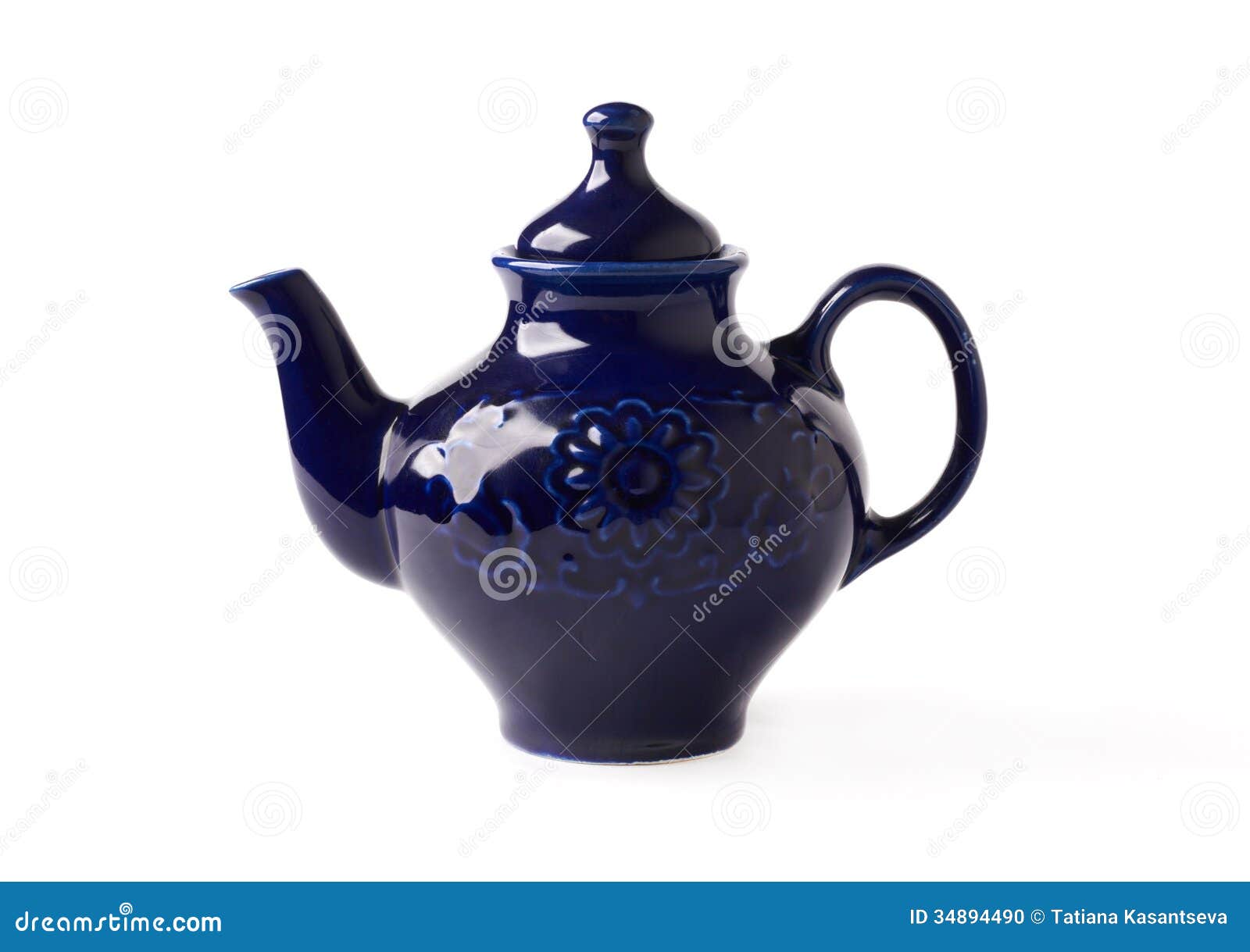 Antique Porcelain Teapot Blue on White Background Stock Photo Image