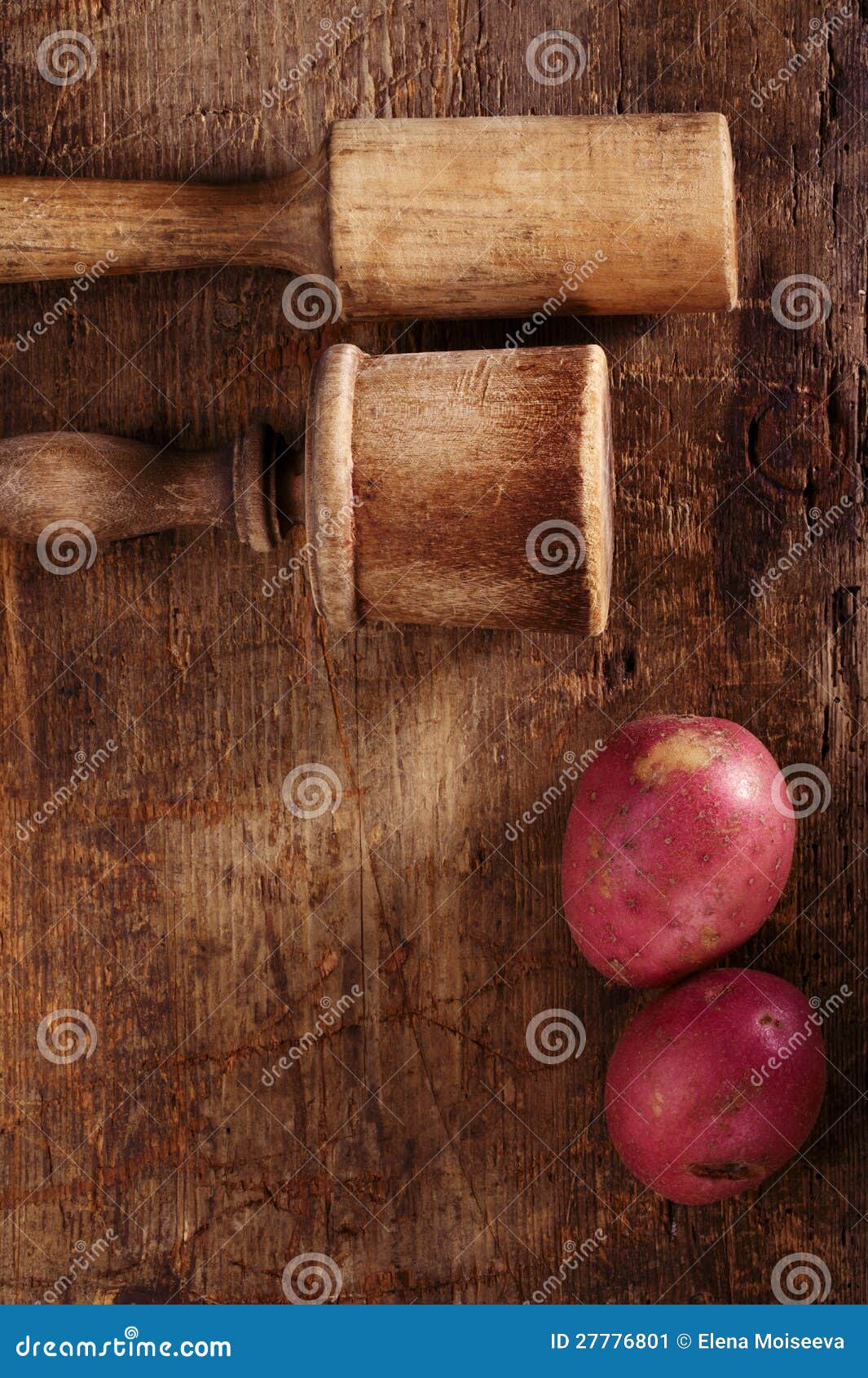 Antique Potato Mashers on Very Old Wooden Table Stock Image Image of