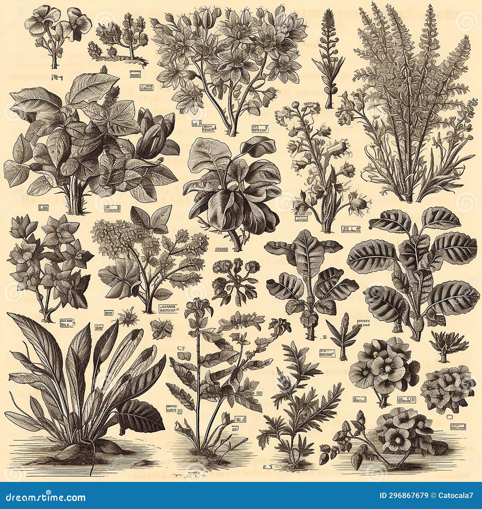 Antique Retro Book Page an with a Guide To Plants and Flowers, Black ...