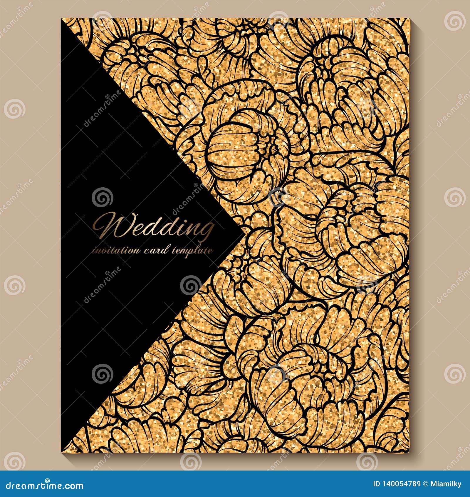 Antique Royal Luxury Wedding Invitation Card, Golden Glitter Background  with Frame and Place for Text, Black Lacy Foliage Made of Stock  Illustration - Illustration of antique, booklet: 140054789