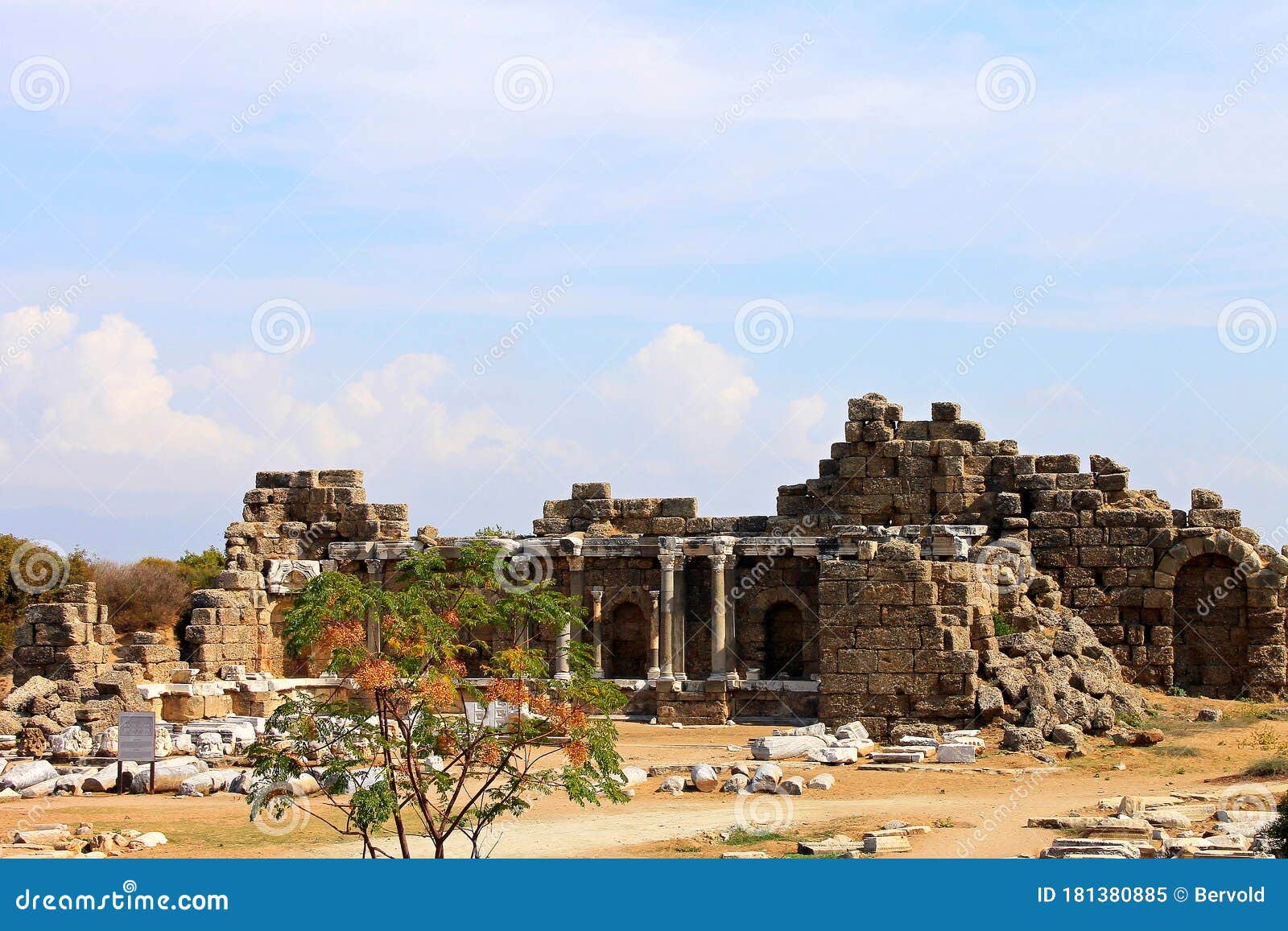 antique ruins and sights of the turkish resort town of side