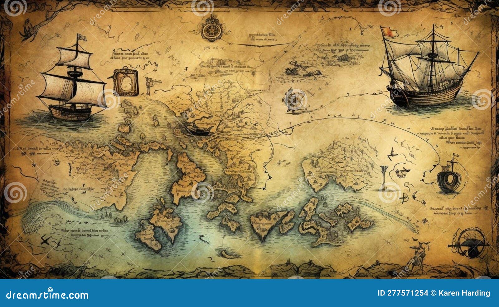 Antique Rustic Treasure Map Stock Illustration Illustration of design