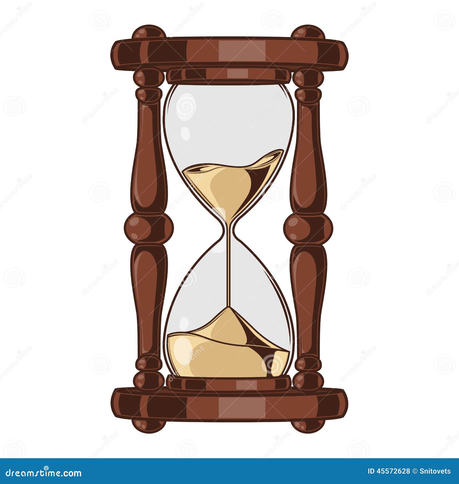 Antique Sand Hourglass Isolated On A White Background. Color Line Art. Retro Design ...1300 x 1390