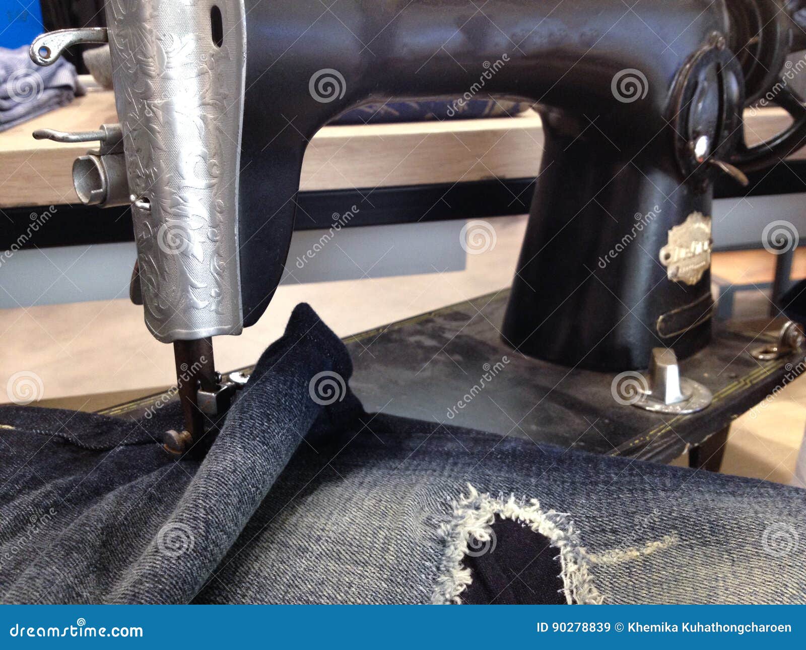 Antique Sewing Machine and Blue Jeans Stock Image Image of equipment