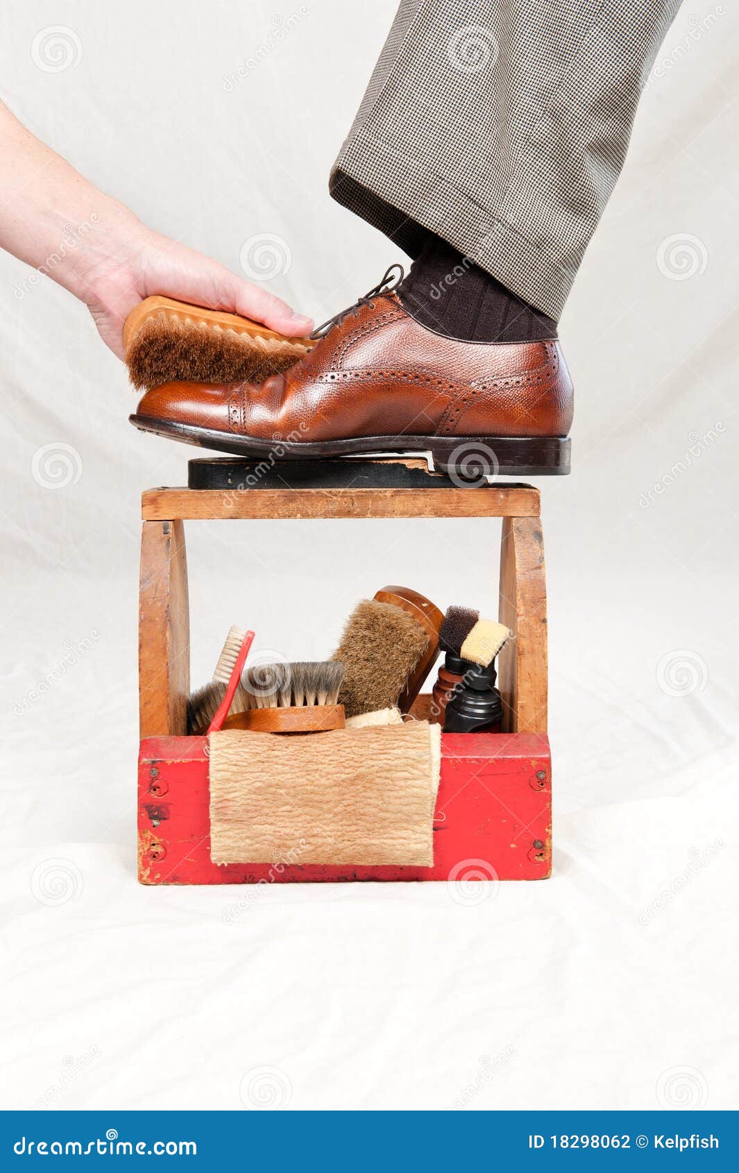 Antique Shoe Shine Box And Worker Stock 