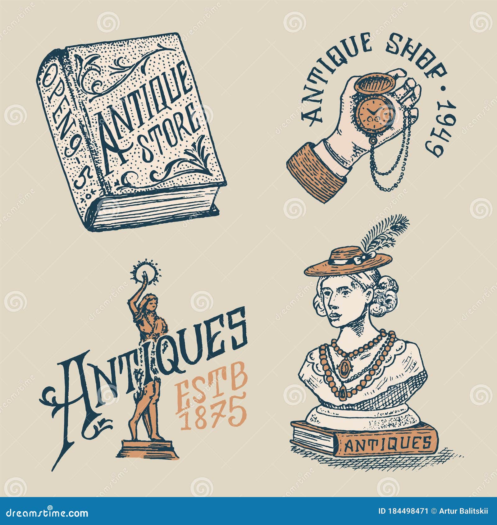 Antique Shop Labels or Badges. Vintage Victorian Ancient Logo for T ...