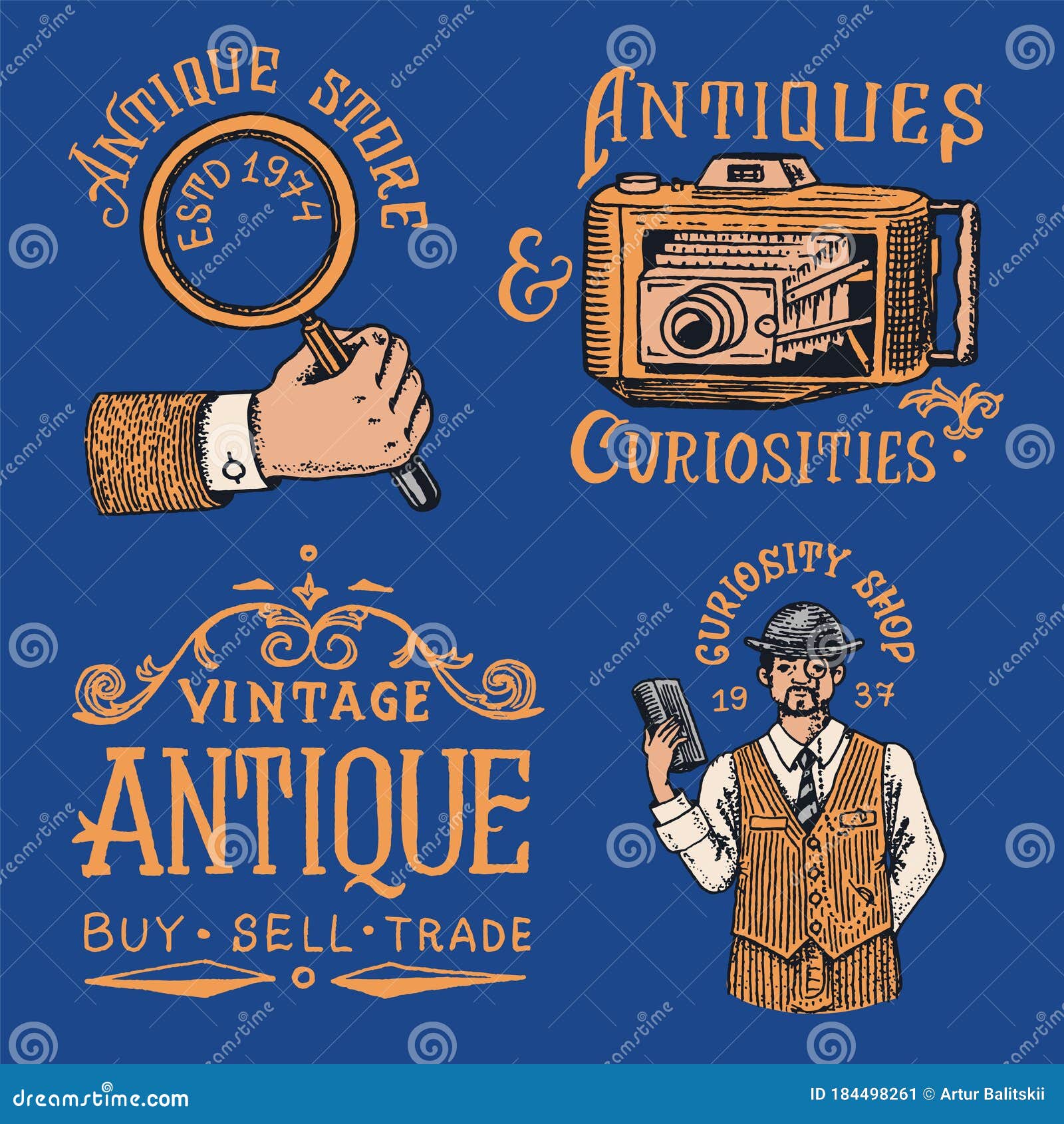 Antique Shop Labels or Badges. Vintage Victorian Ancient Logo for T ...