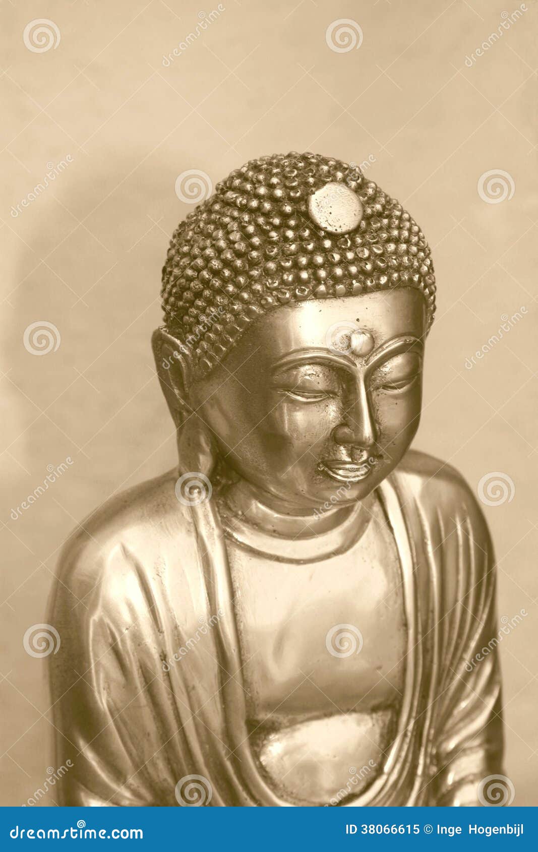 Peaceful Antique Silver Zen Buddha Statue, Myanmar Stock Image Image