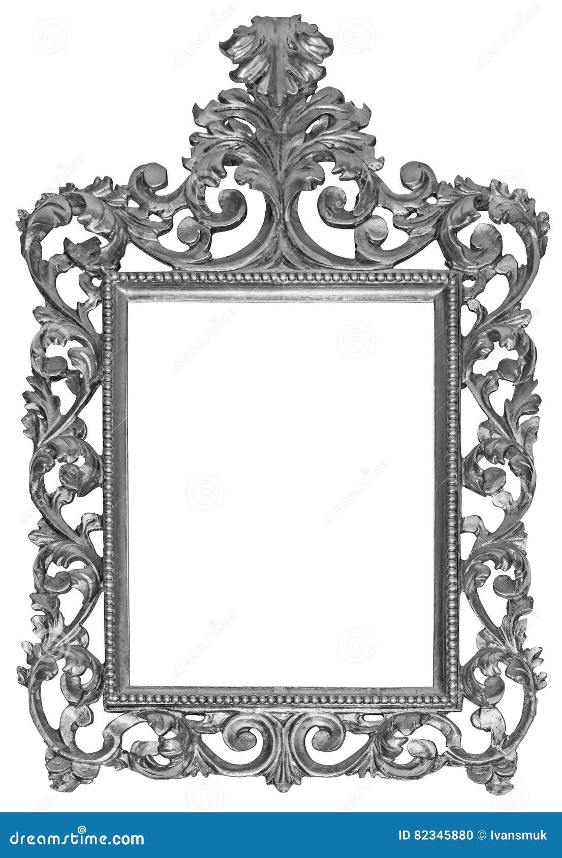 Antique Silver Plated Wooden Frame Isolated on White Background Stock