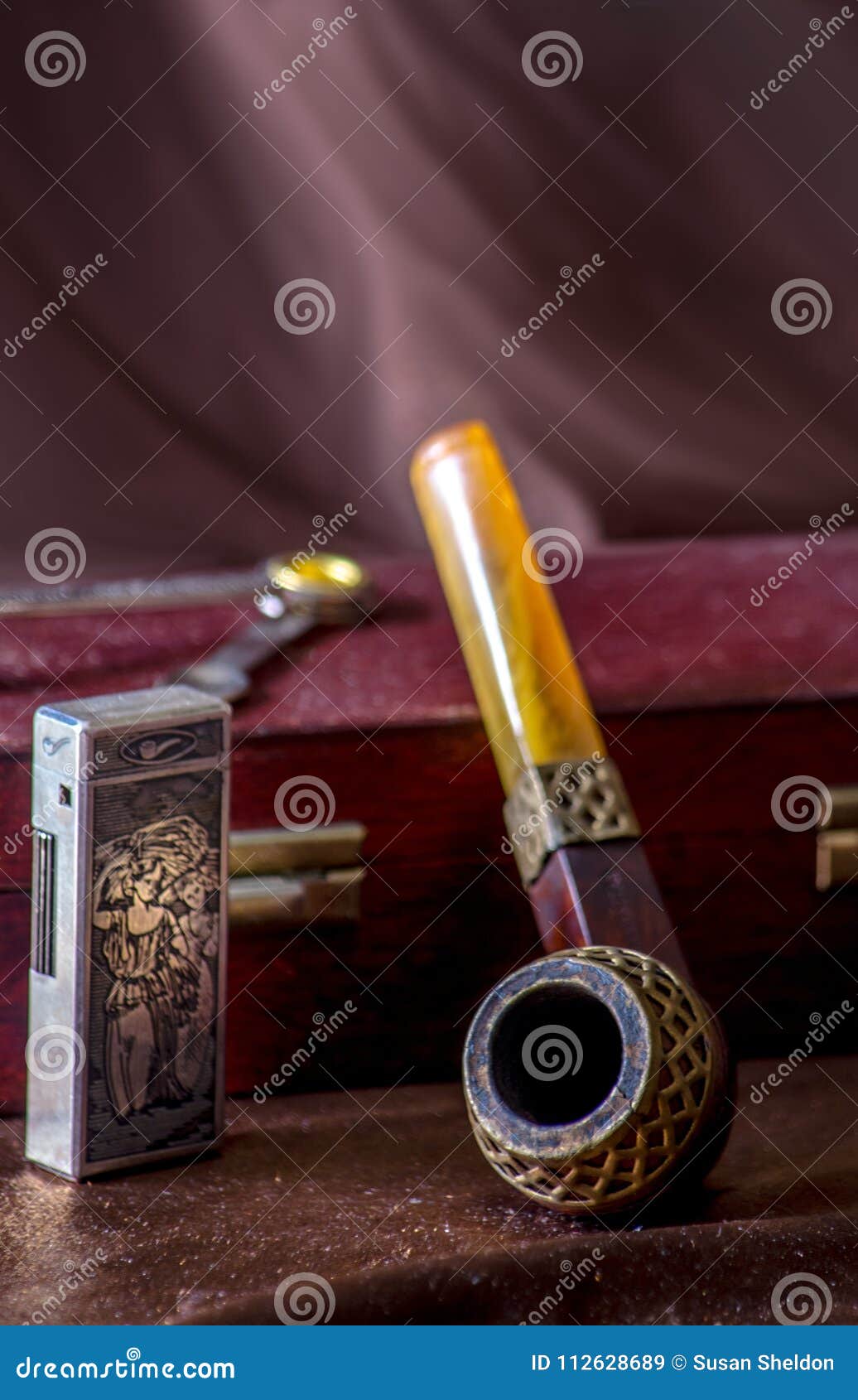 Antique Smoking Pipe And Old Decorative Lighter Stock Image ...