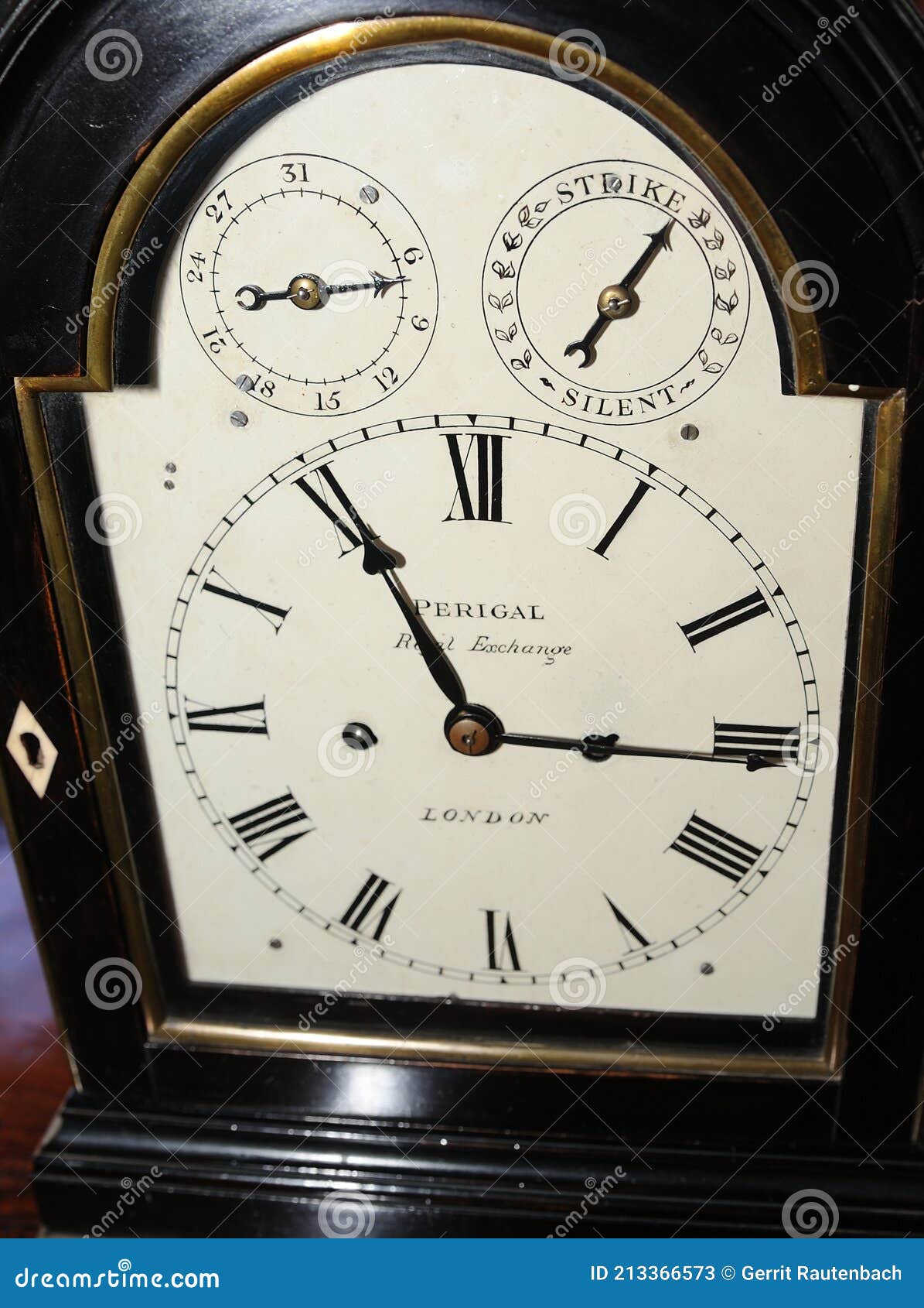 Antique Standing Clock in Black Trim with Roman Face Editorial Stock