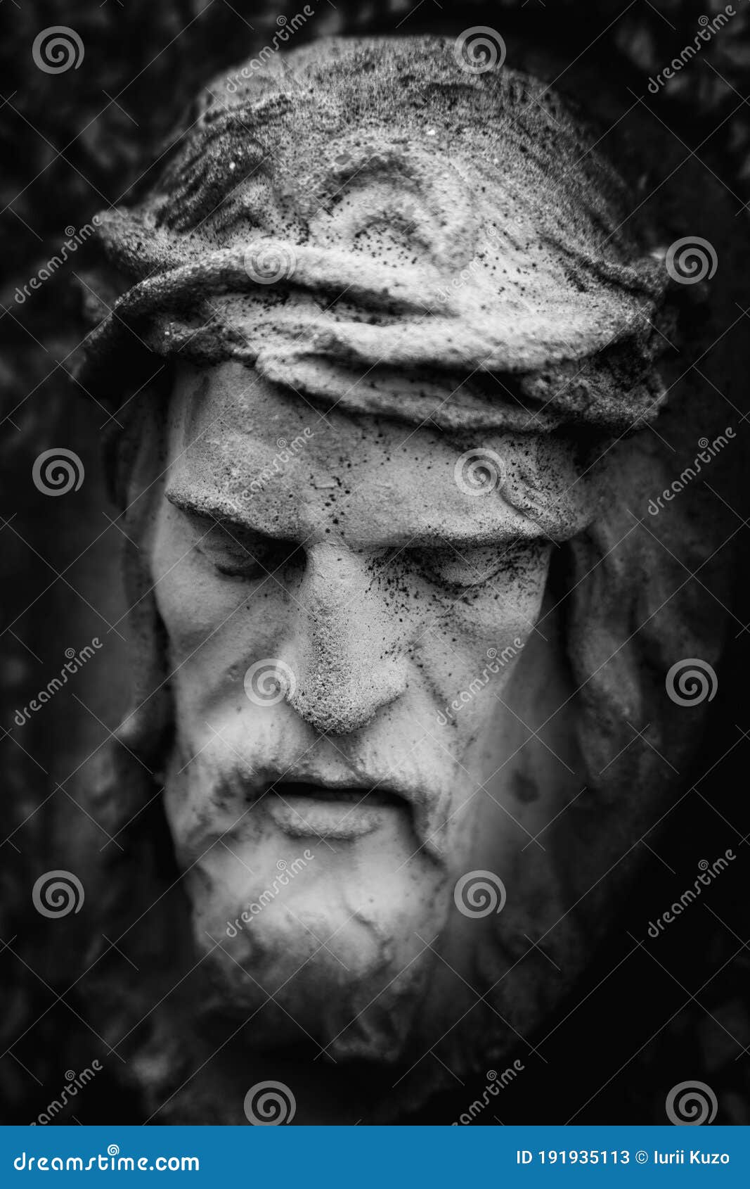 Antique Statue of Suffering of Jesus Christ Crown of Thorns. Black and ...