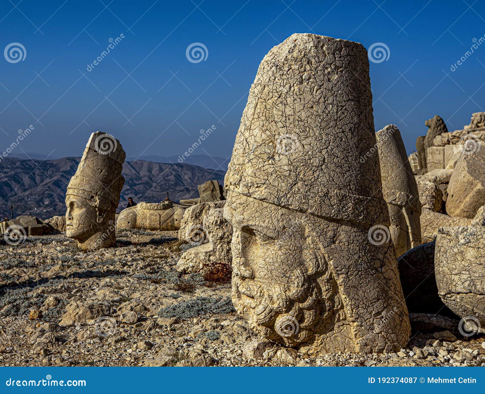 antique statues on nemrut mountain, turkey. the unesco world heritage site at mount nemrut where king antiochus of commagene is