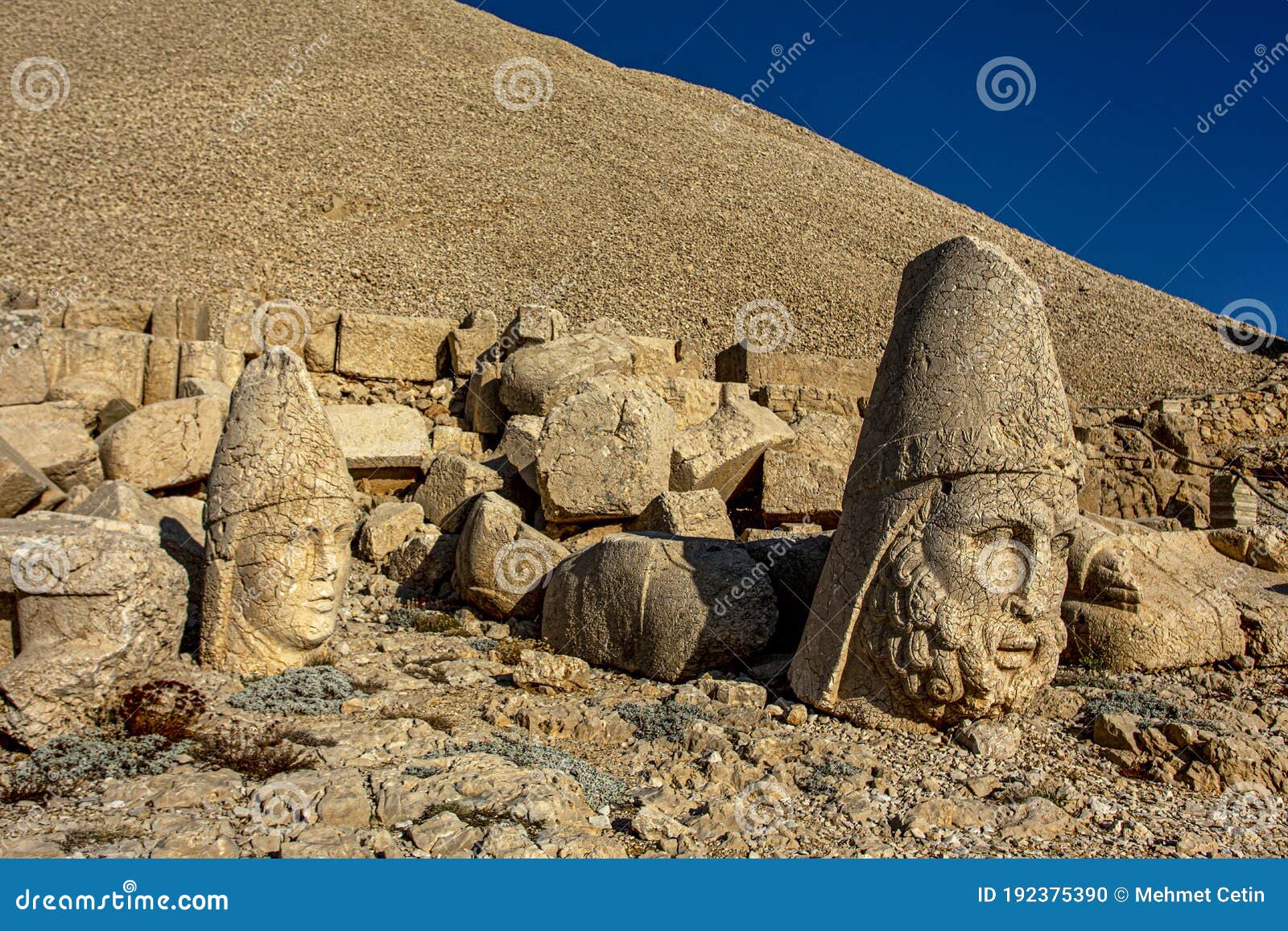 antique statues on nemrut mountain, turkey. the unesco world heritage site at mount nemrut where king antiochus of commagene is
