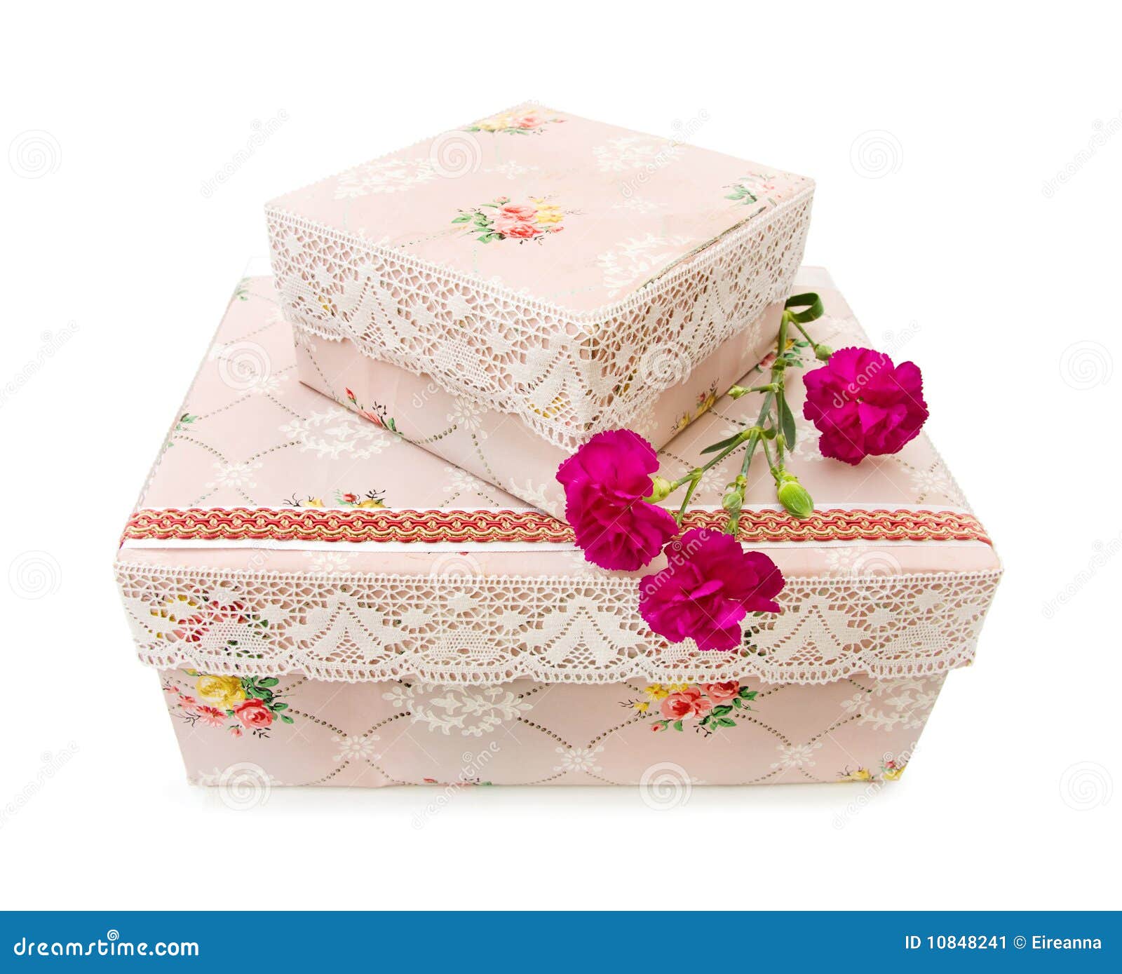 Antique Storage Boxes with Carnations Stock Image Image of lace