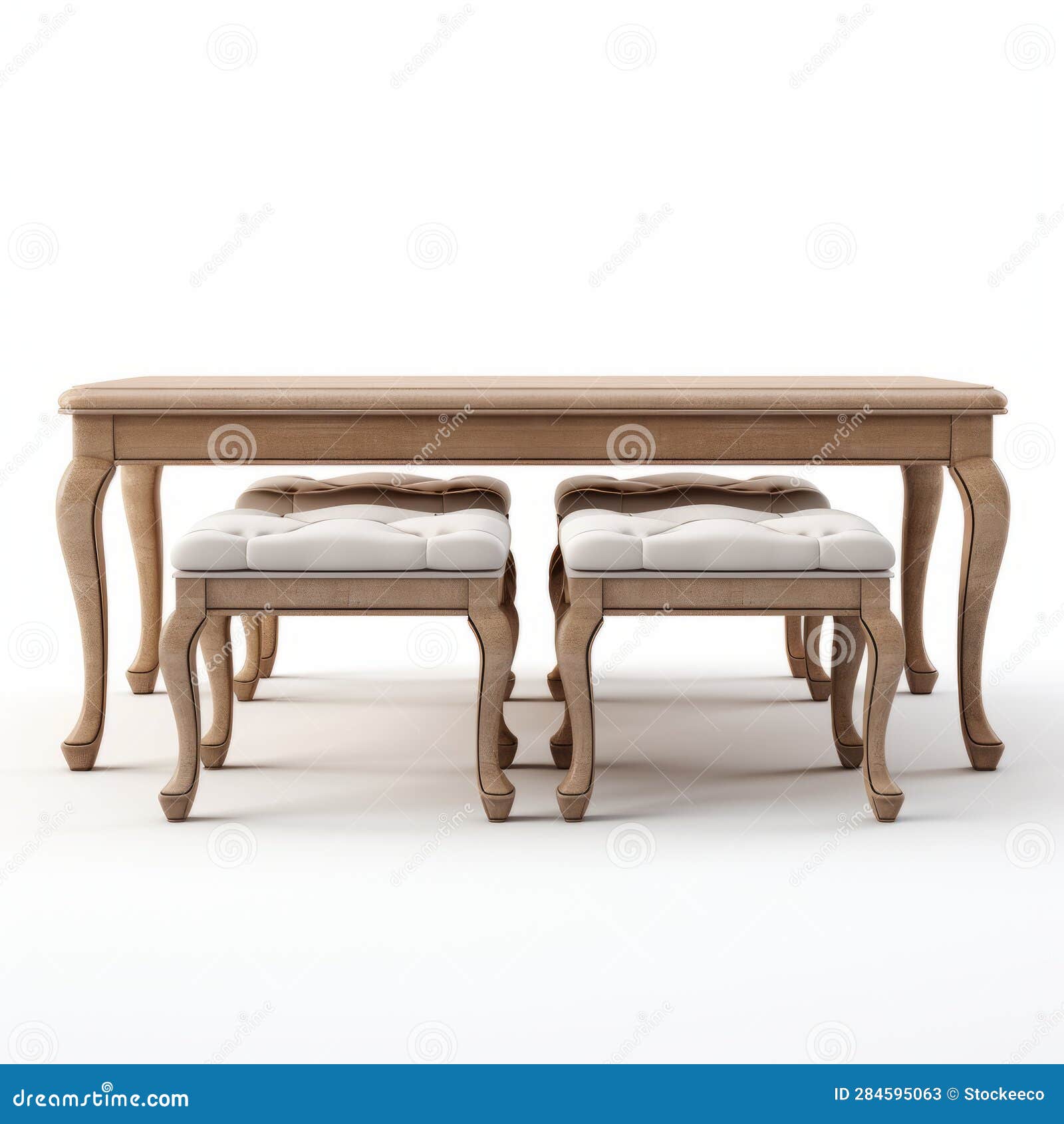 realistic 3d render of barroco dining table with stools