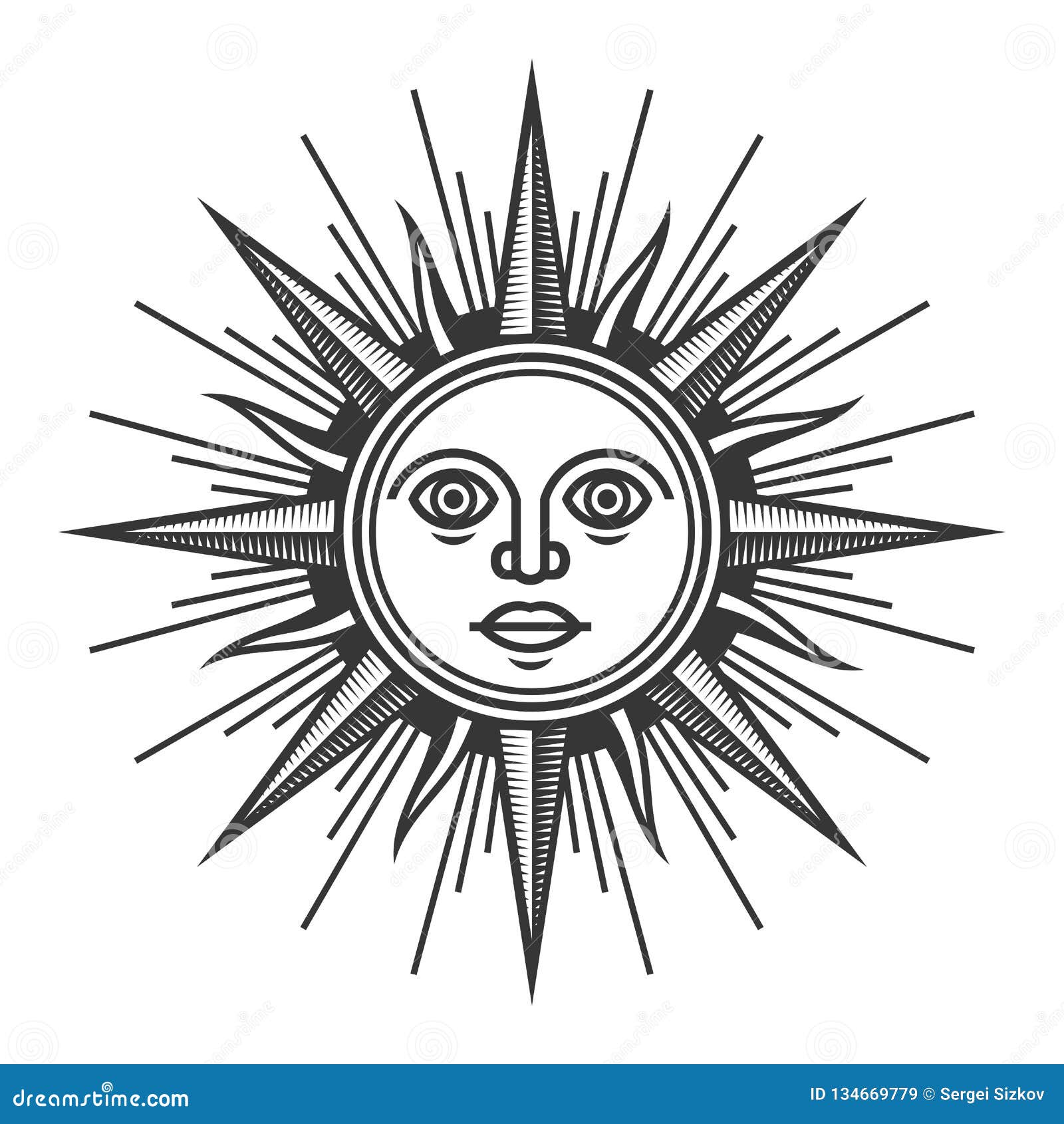 Download Antique Sun Face Icon On White Background. Vector Stock Vector - Illustration of face, mystic ...