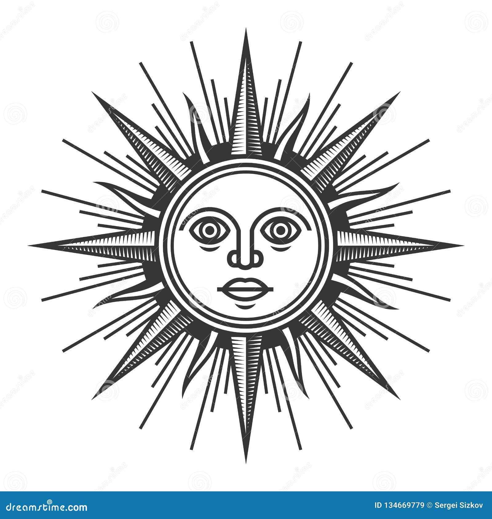 Download Antique Sun Face Icon On White Background. Vector Stock Vector - Illustration of face, mystic ...