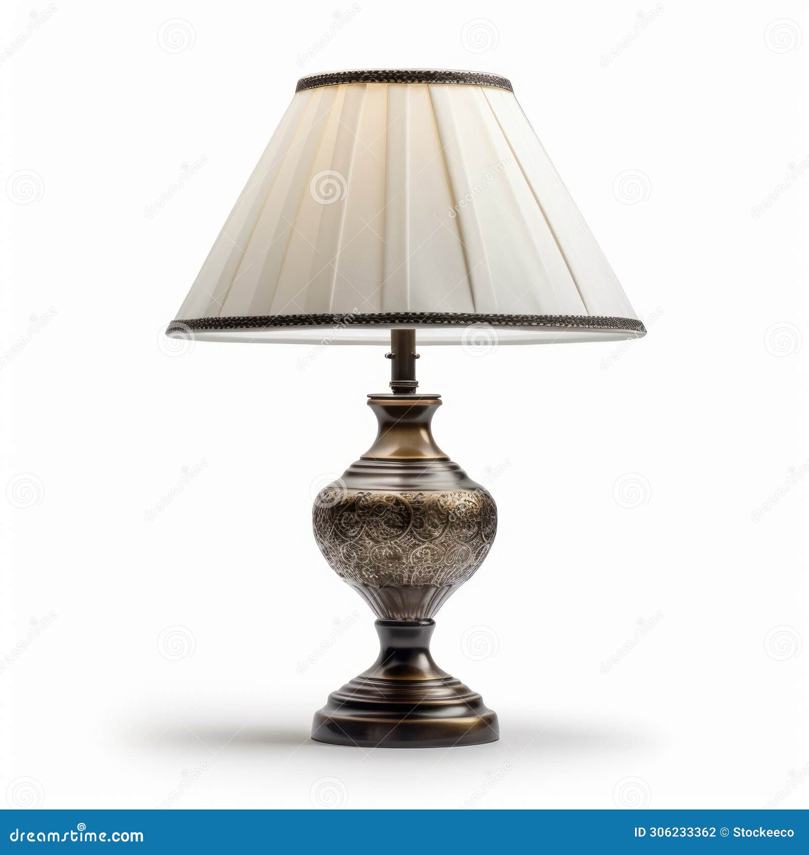 antique table lamp with white shade - realistic detailed rendering