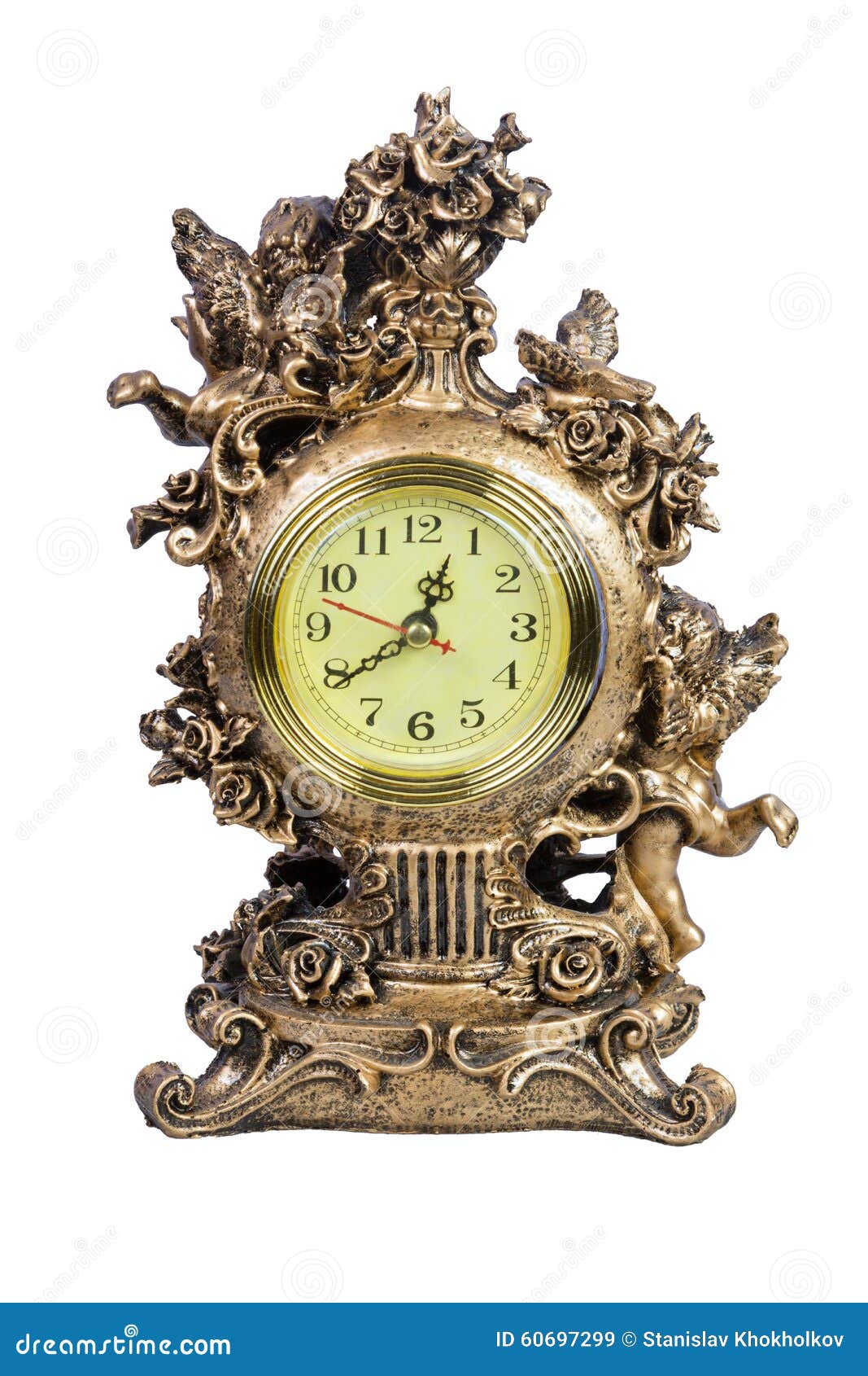 Antique Tabletop Clock Isolated on White Stock Image Image of