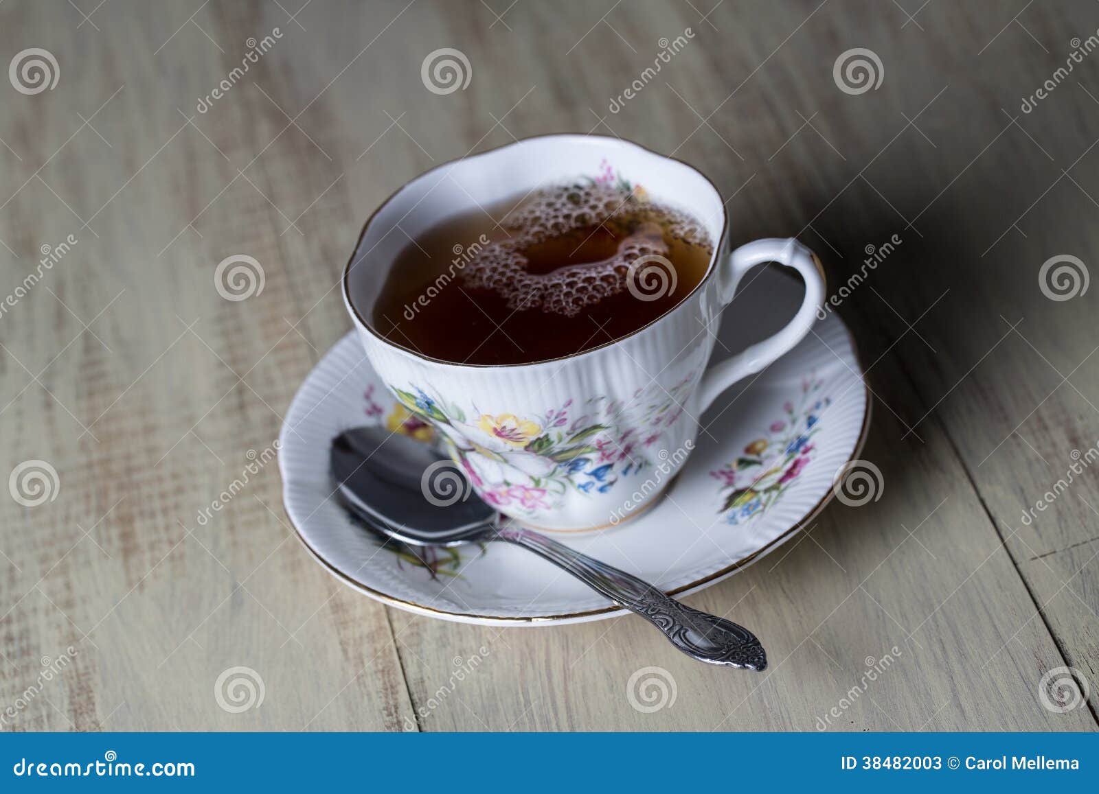 Antique Tea Cup Full of Tea on Wood Background Stock Image Image of