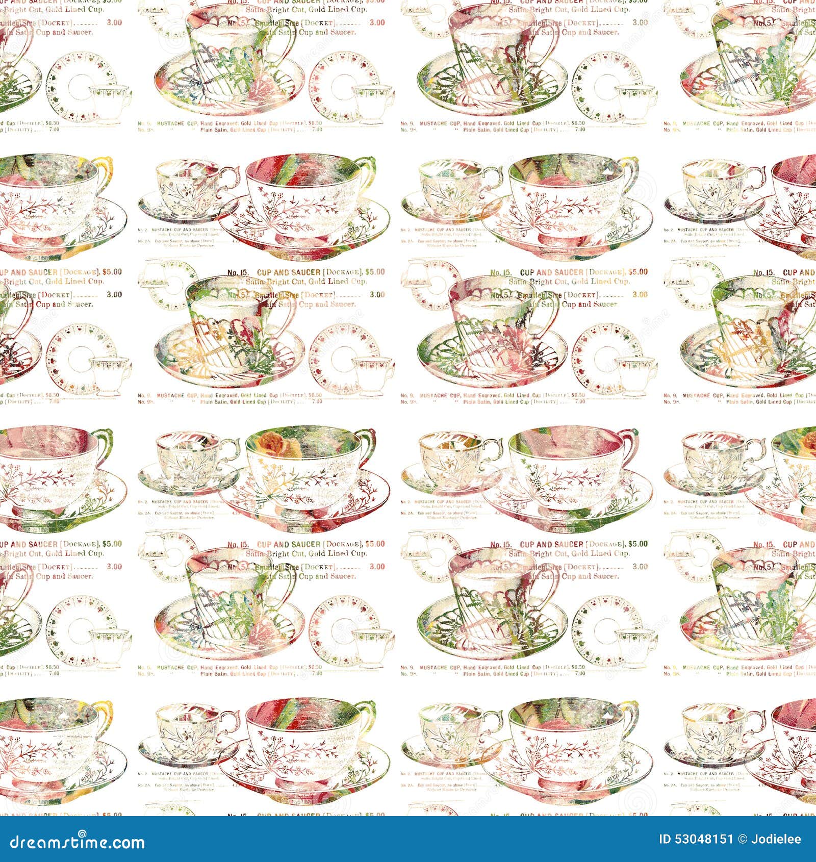 antique teacup repeat seamless pattern