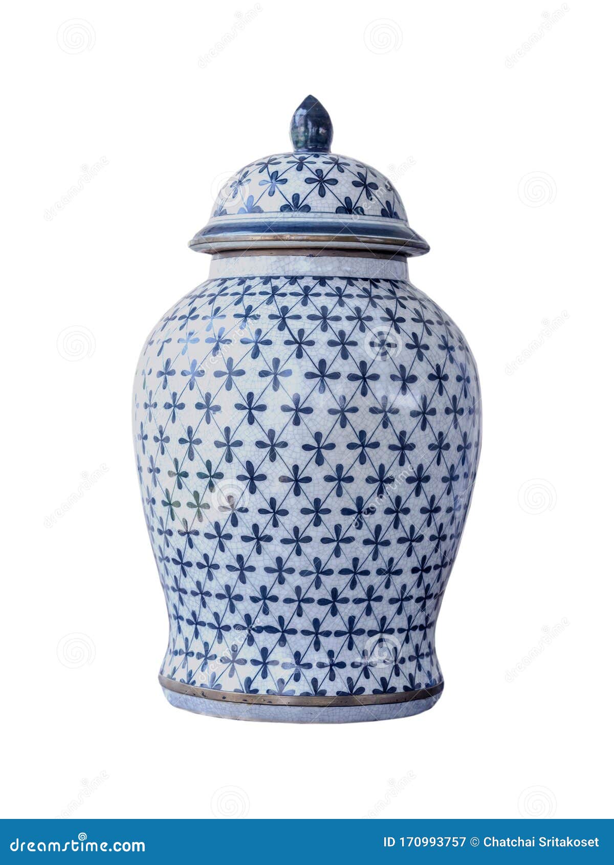 Antique Thai Porcelain Jar on White Background Stock Image Image of