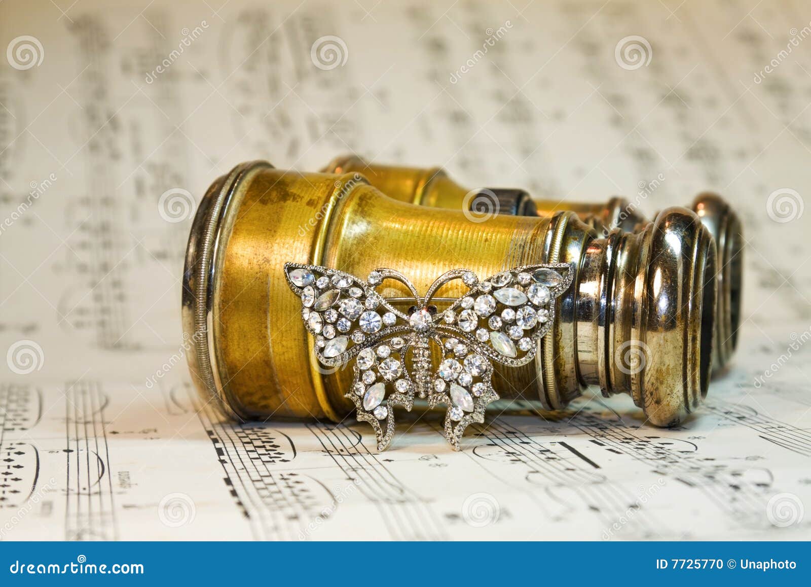 Antique Theater Binoculars Over Music Notes Stock Photo Image of