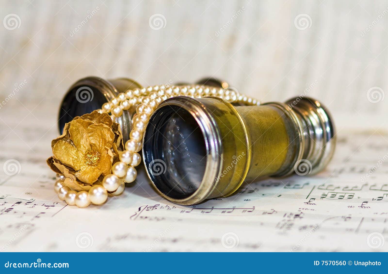 Antique Theater Binoculars Over Old Music Notes Stock Photo Image of