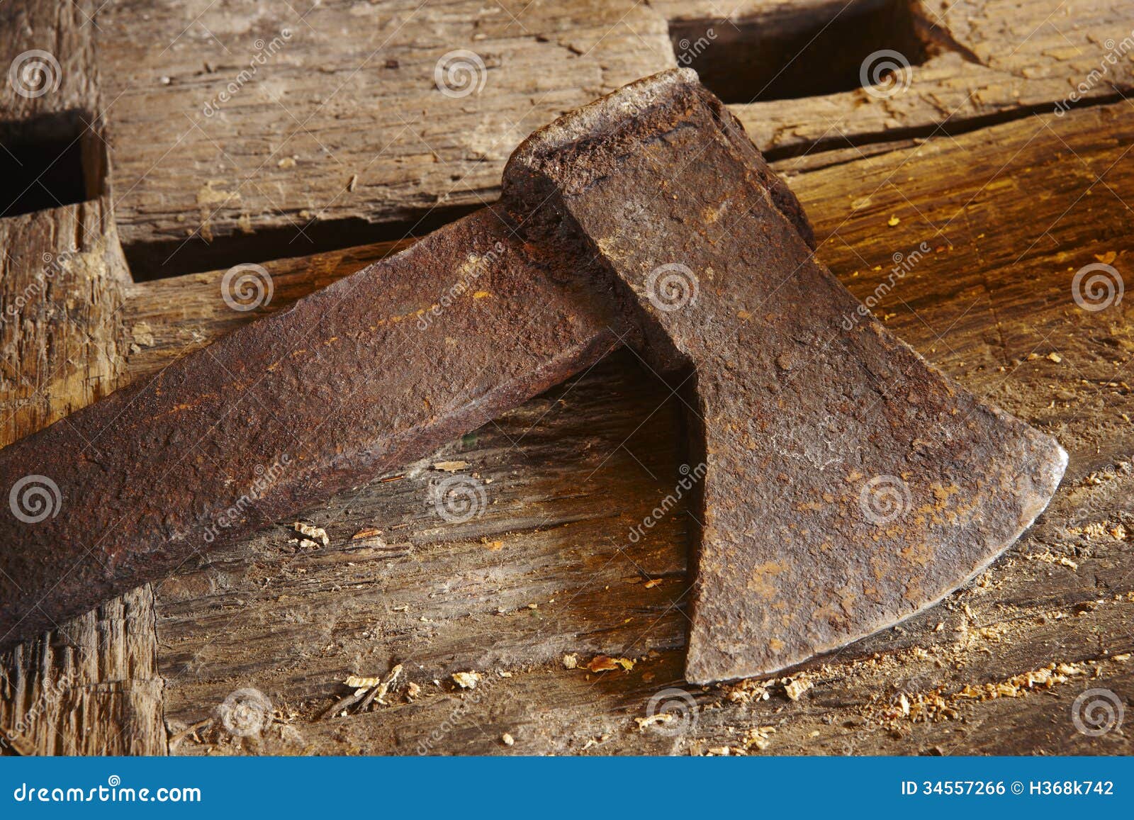 Antique Tools. Axe With Wood Pieces. Stock Photo - Image 