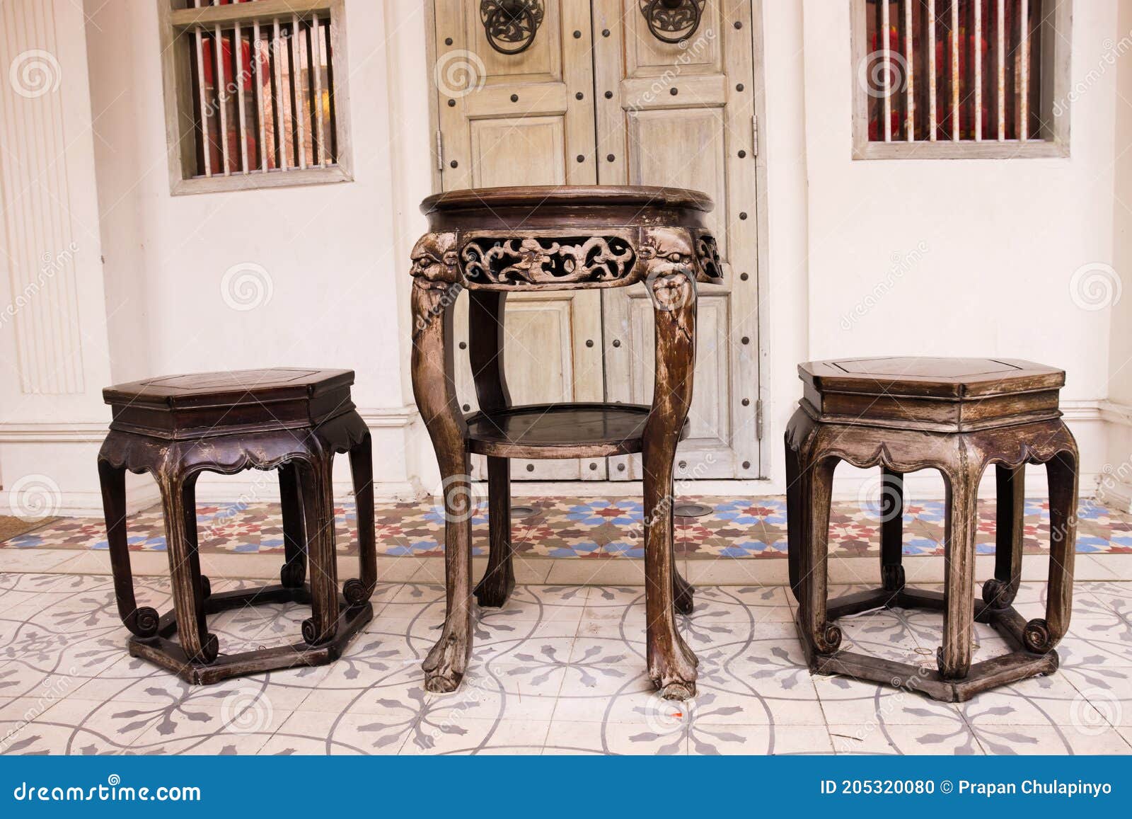 antique traditional chinese wooden table and chair