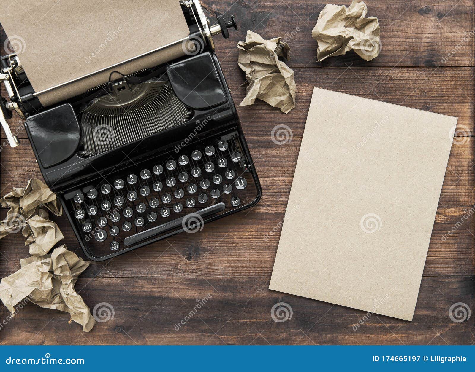 Vintage Typewriter Paper Wooden Background Toned Stock Photo