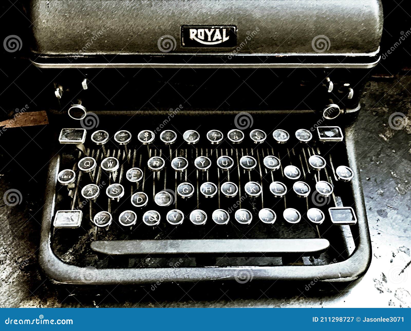 Antique Typewriter Sitting On A Desktop With A Letter Box And An Old Magnifying Glass Editorial