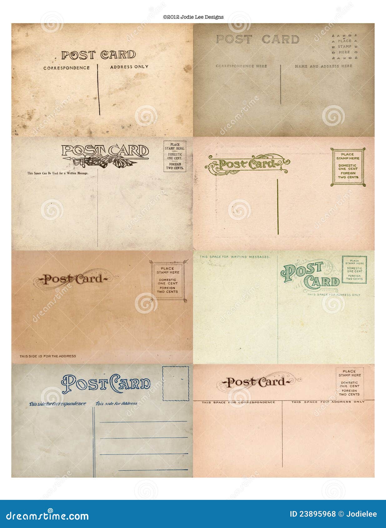 Antique Vintage Postcard Set of 8 Stock Photo - Image of paper, stamp ...