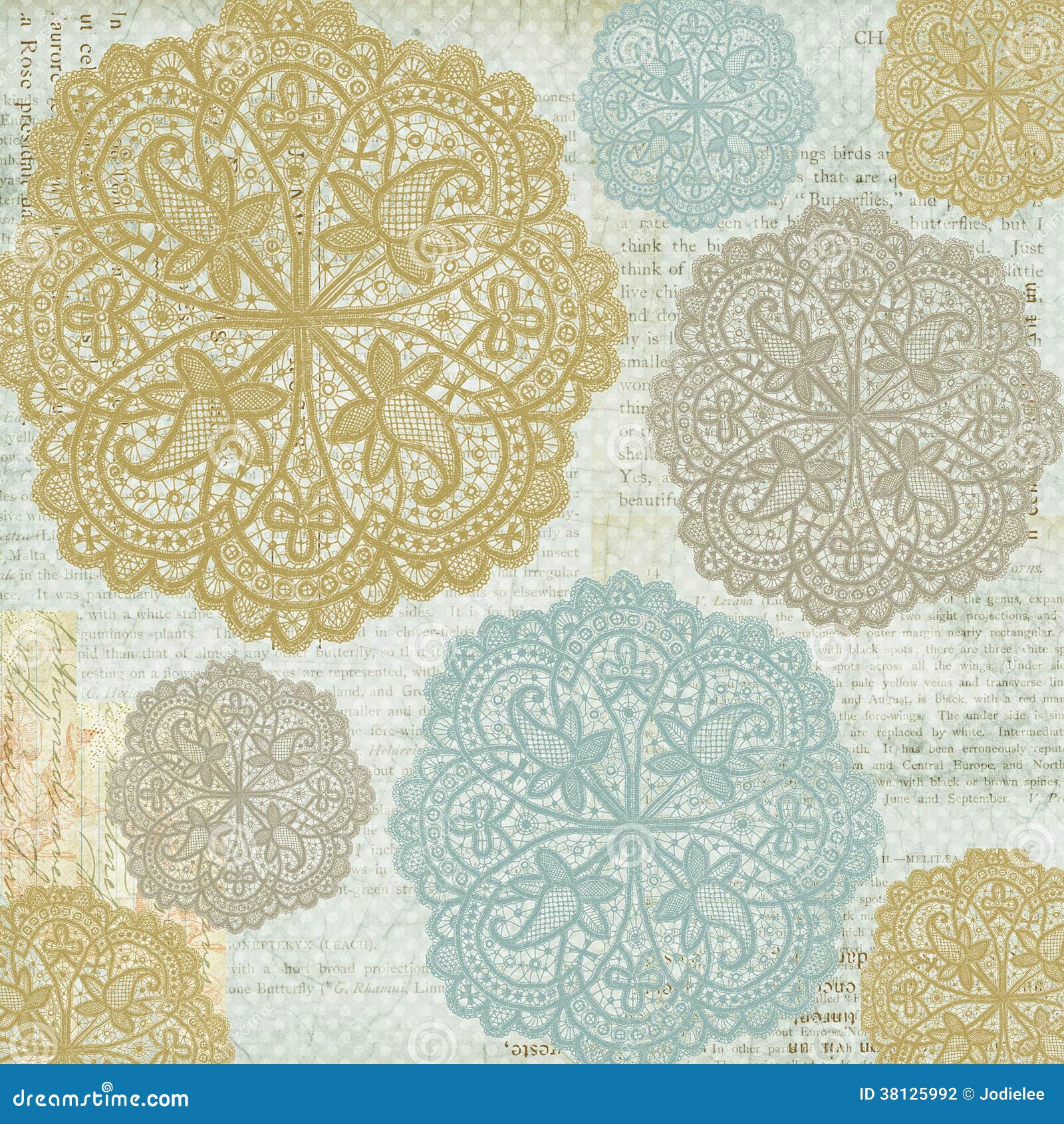 Antique Vintage shabby chic style lace patterned background in blue and gold do lie