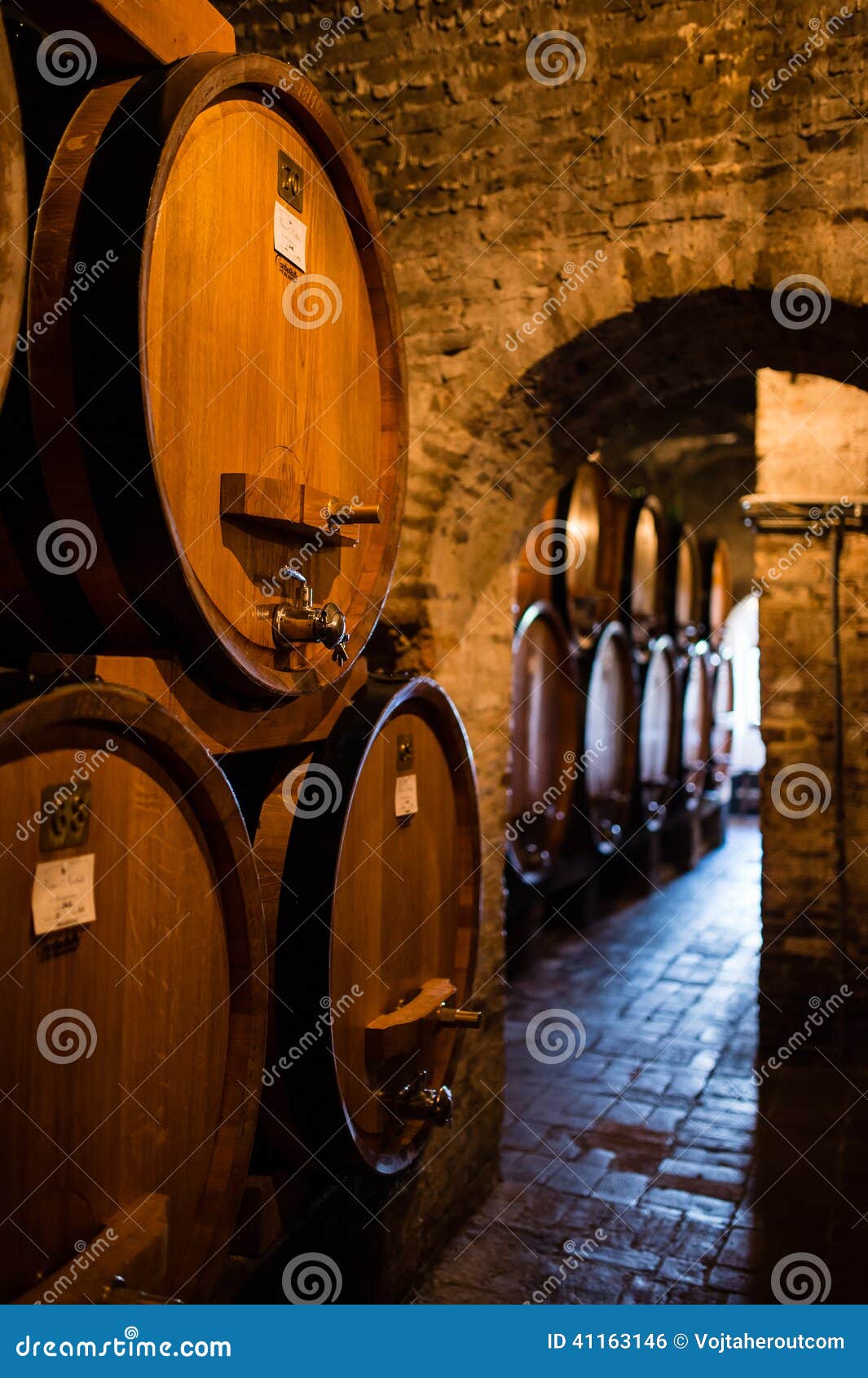 Antique Wine Cellar with Row of Big Barrels Stock Photo Image of