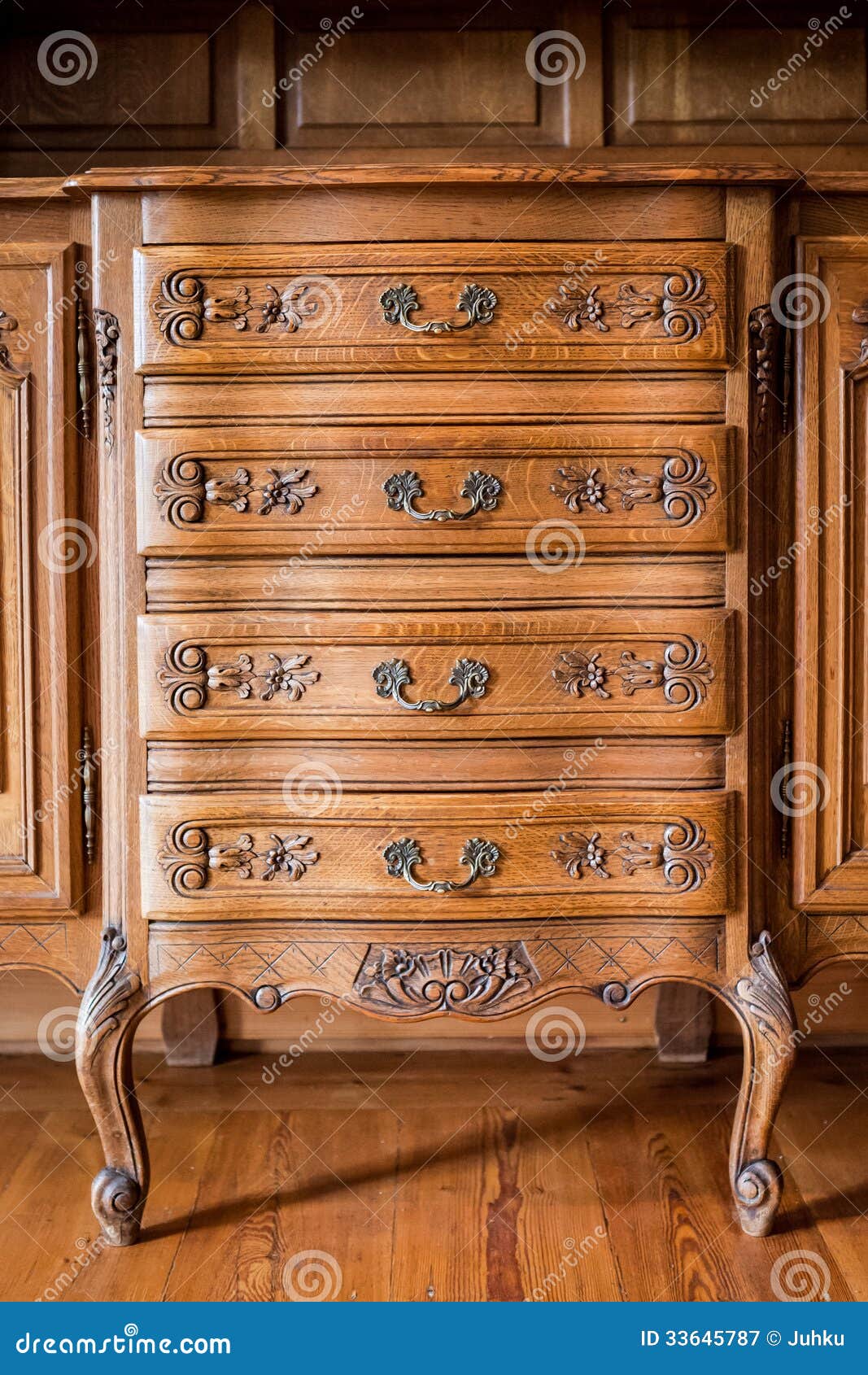 Antique Wood Carved Chest Of Drawers Stock Image - Image 