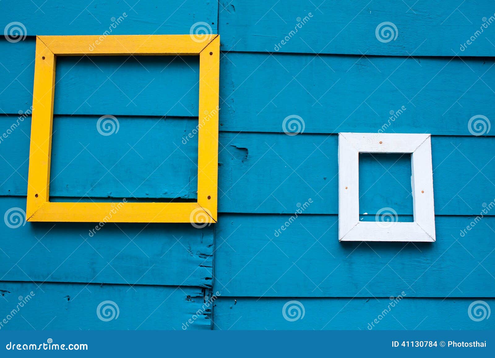 Antique Wood Frame on Blue Wood Wall Stock Photo Image of dirty