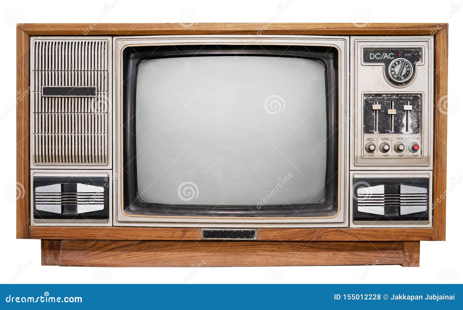 Vintage tv - antique wooden box television isolated on white with clipping  path for object. retro technology Stock Photo