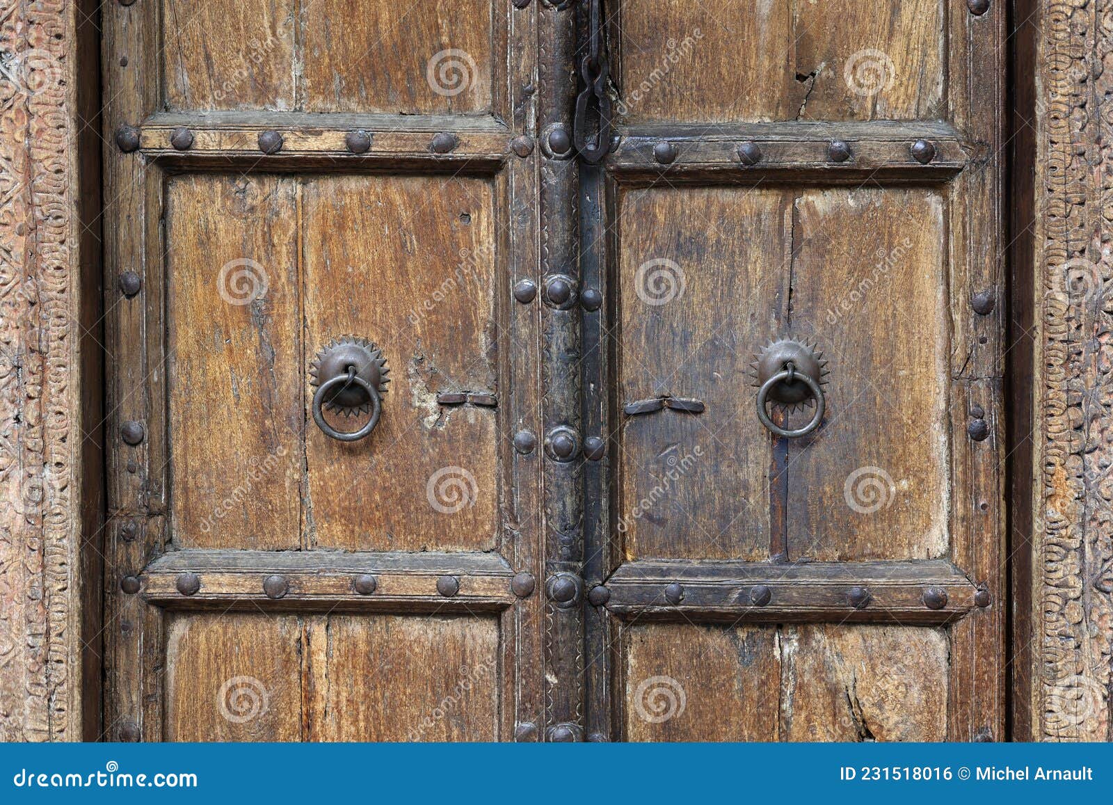 Antique Wooden Door with Door Handle Stock Photo Image of india