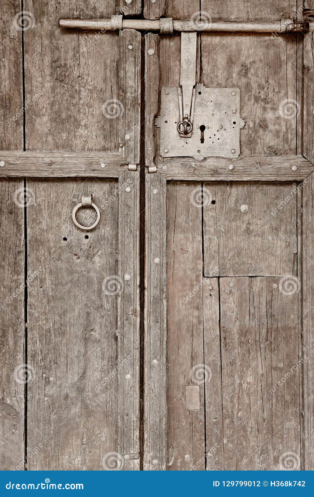 Antique Wooden Door With Old Classic Iron Lock Vintage Stock Photo Image Of Brown Design 129799012