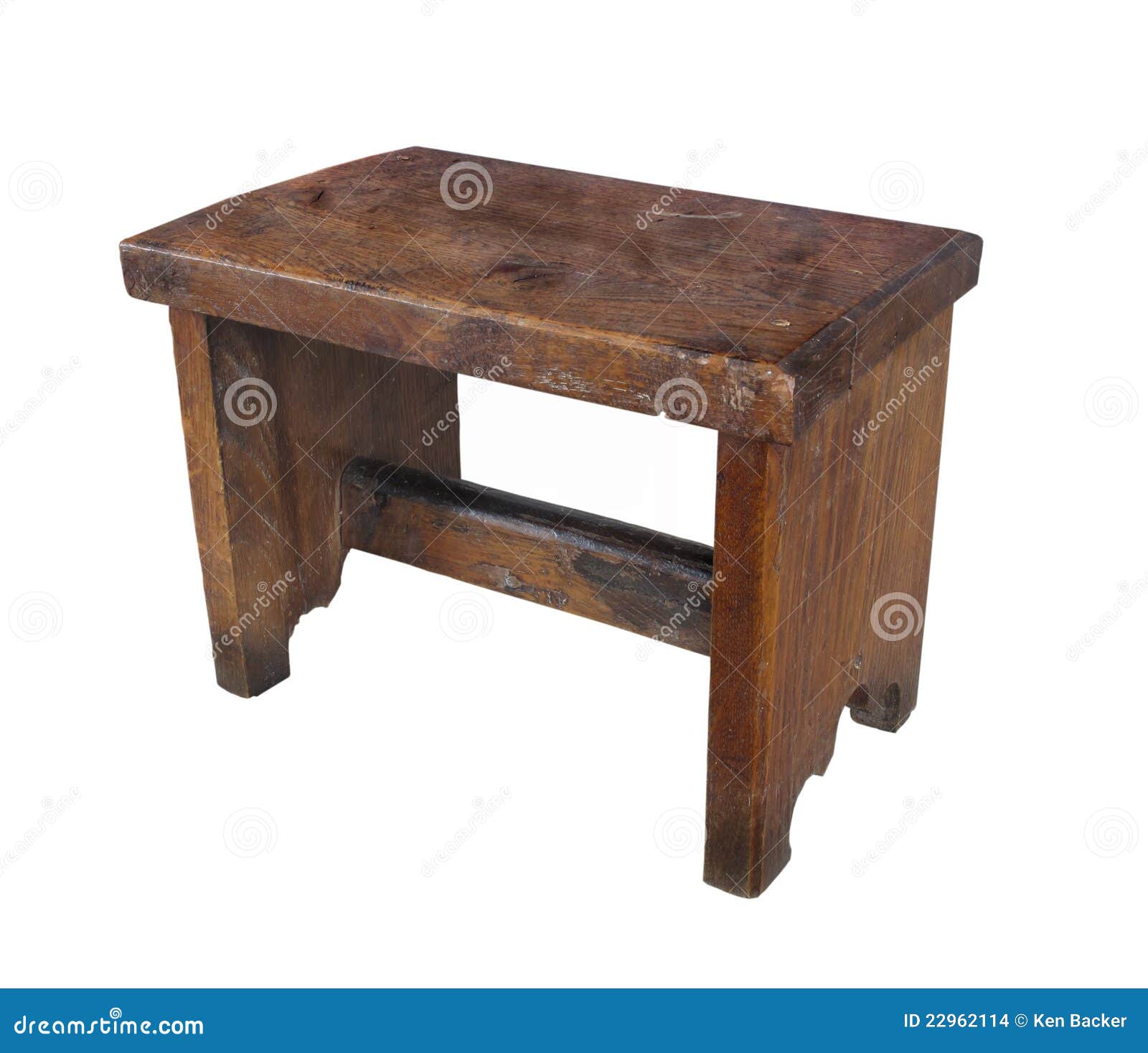 Antique Wooden Stool Isolated Stock Photo - Image of home, furniture